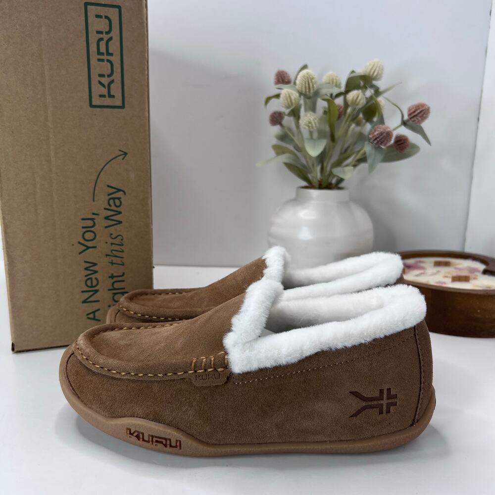 KURU Brown Suede Faux-Fur Lined Women's Slippers